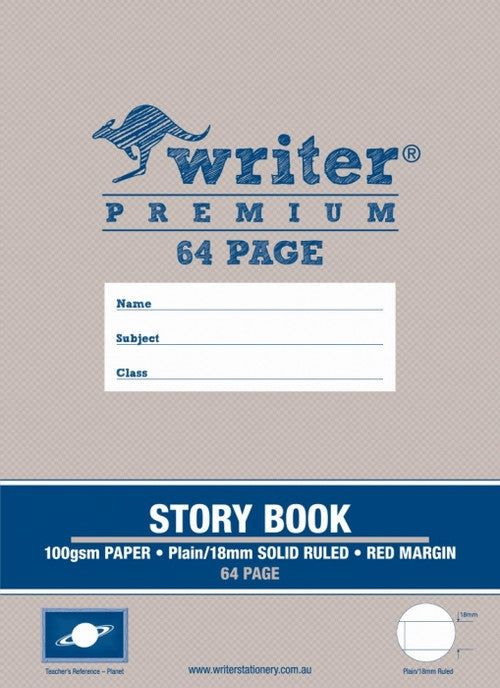 Writer Premium Story Book A4 64 Page Half Plain Half 18mm Solid Ruled Planet Cover Pack 10 — front cover