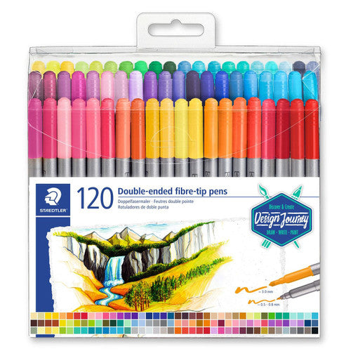 Staedtler 3200 TB120 Twin-Tip Double Ended Fibre-Tip Pens Box of 120 Assorted Colours