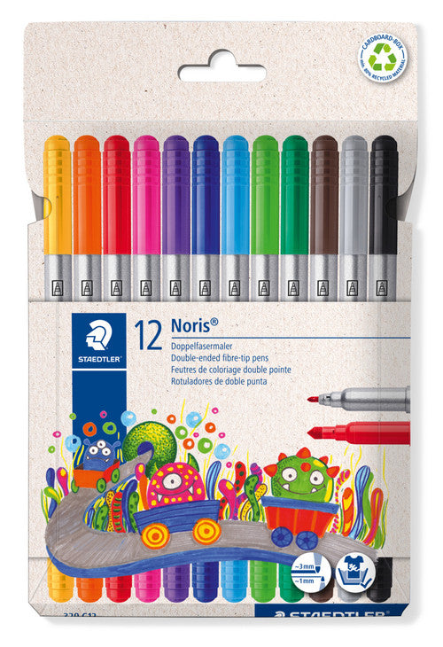Staedtler 320 NWP12 Noris Double-Ended Fibre-Tip Pen Assorted Colours Pack of 12