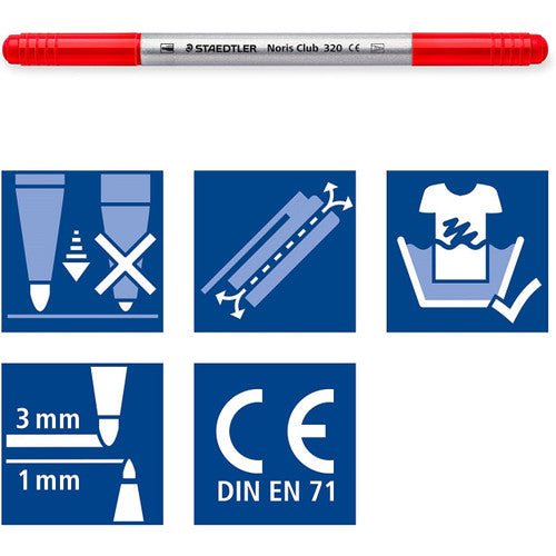 Staedtler 320 NWP12 Noris Double-Ended Fibre-Tip Pen Assorted Colours Pack of 12