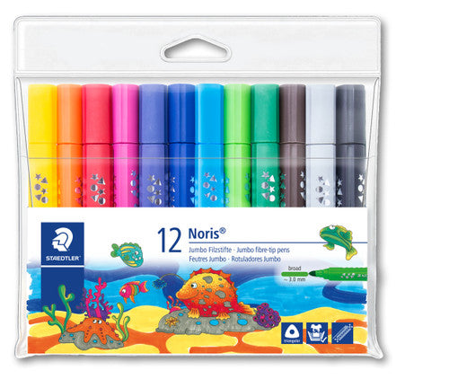 Staedtler 328-B WP12 Noris Club Triangular Fibre Tip Pens Broad Wallet of 12 Assorted Colours