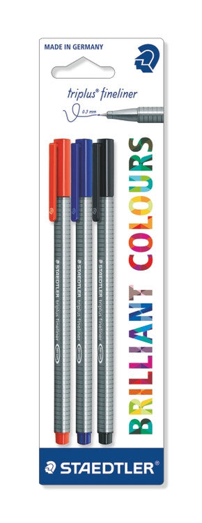 Staedtler 334-S BK3 Triplus Fineliner Card of 3 Assorted Colours Pack 10