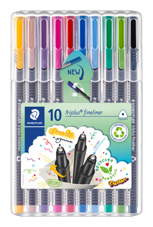 Staedtler 334 SB10 Triplus Fineliner Assorted Colours Wallet of 10