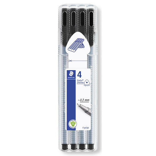Staedtler 334 Triplus Fineliner Black Wallet of 4