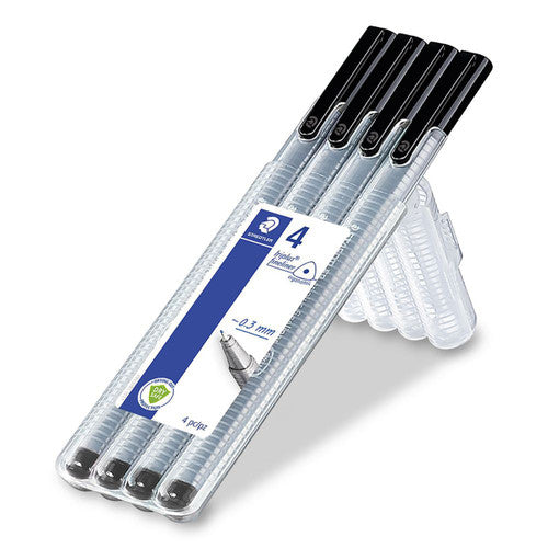Staedtler 334 Triplus Fineliner Black Wallet of 4