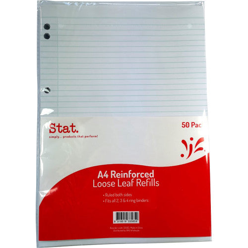 A4 Loose Leaf Reinforced Refills Ruled Pack of 50
