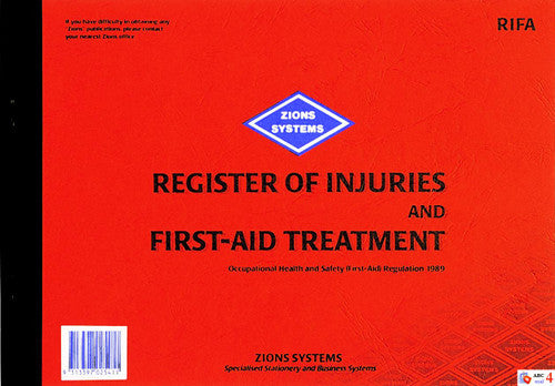 Zions Register of Injuries and First Aid Treatment Book