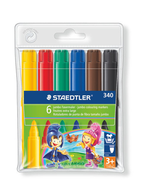 Staedtler Noris Club Jumbo Colouring Markers Wallet of 6 Assorted Colours 340 WP6B