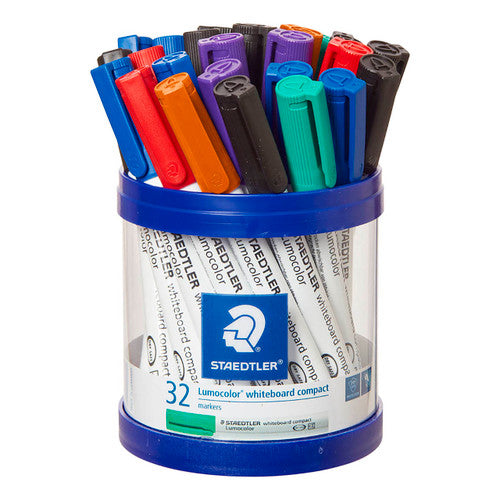 Staedtler Lumocolor 341-S KP32 whiteboard compact marker counter cup of 32 assorted showing most comprehensive compact set for facilitation