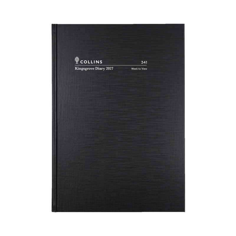 Collins Kingsgrove 2027 A4 week to view diary black cover angled view