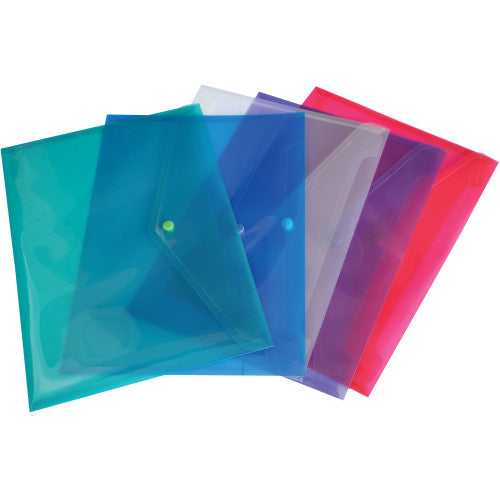 A4 PP Document Wallet with Button Assorted Pack 10
