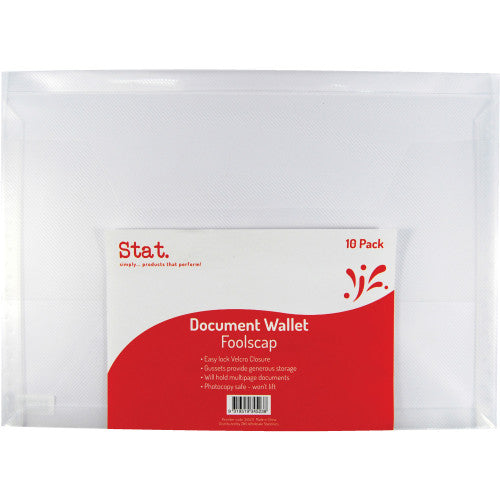 Foolscap PP Document Wallet with Gusset Clear Pack 10