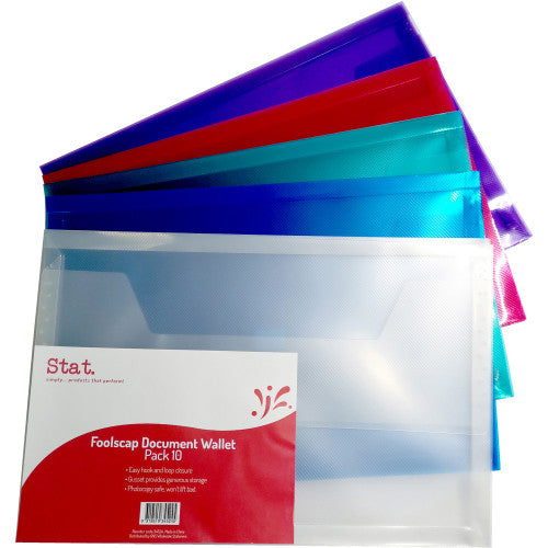 Foolscap PP Document Wallet with Gusset Assorted Pack 10