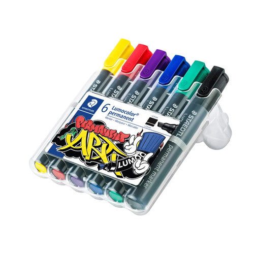Staedtler 350 WP6-1 Lumocolor Permanent Marker Chisel Tip Assorted Colours Wallet of 6