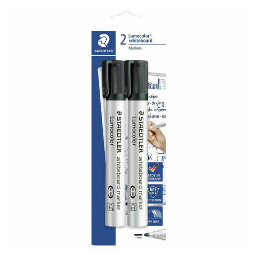 Staedtler Lumocolor 351-9BK2 whiteboard marker black blister carton of 10 cards showing retail shelf format for supply points