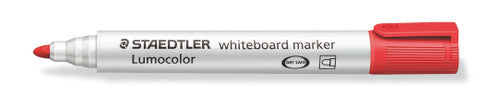 Staedtler Lumocolor 351-2 red bullet whiteboard marker showing consistent round bullet tip and red cap