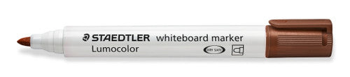 Staedtler Lumocolor 351-7 whiteboard marker brown bullet box of 10 showing warm earth-tone markers for geography and timeline whiteboard annotation