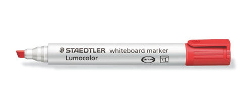 Staedtler Lumocolor 351 B-2 whiteboard marker red chisel tip showing non-permanent ink for correction, emphasis and colour-coded classroom teaching