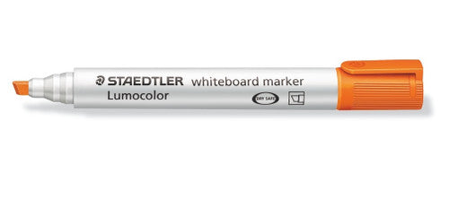 Staedtler Lumocolor 351 B-4 whiteboard marker orange chisel tip box of 10 showing variable width chisel pens for bold headline and accent whiteboard annotation