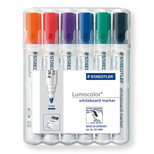 Staedtler Lumocolor Whiteboard Markers Non-Permanent Bullet Tip Wallet of 6 351 WP6