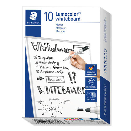Staedtler 351 B10 Non-Permanent Bullet Tip Lumocolor Whiteboard Marker Box of 10