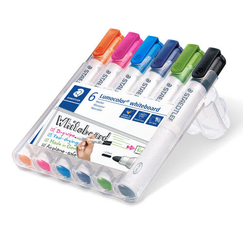 Staedtler 351 WP6-1 Non-Permanent Bullet Tip Lumocolor Bright Whiteboard Marker Wallet of 6