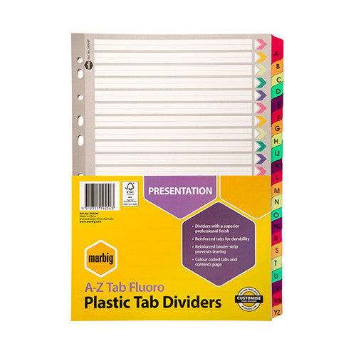 Marbig Indices and Dividers A-Z Tab Reinforced A4 Fluoro
