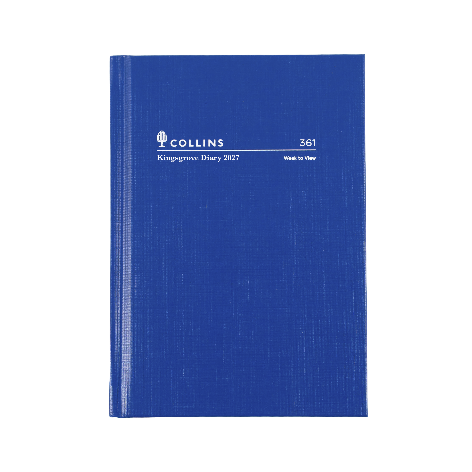 Collins Kingsgrove 2027 A6 week to view diary blue cover angled view