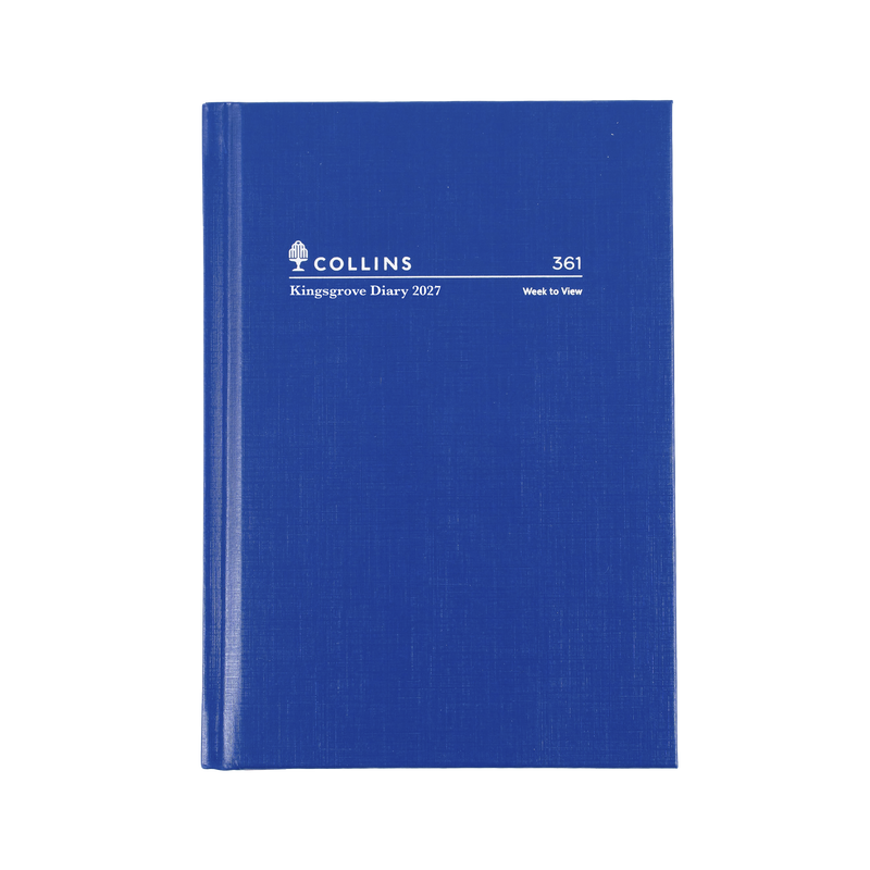 Collins Kingsgrove 2027 A6 week to view diary blue cover angled view