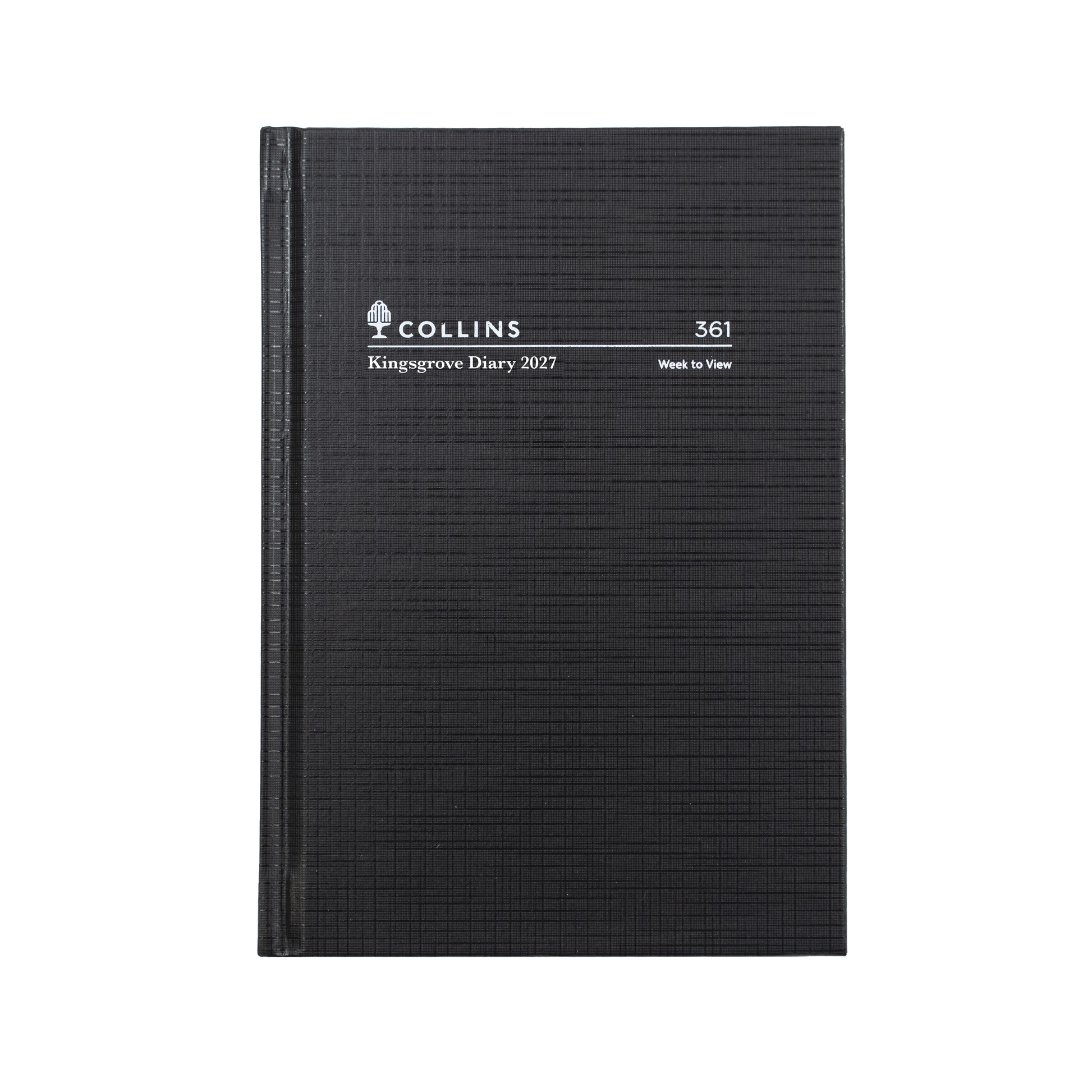Collins Kingsgrove 2027 A6 week to view diary black cover angled view