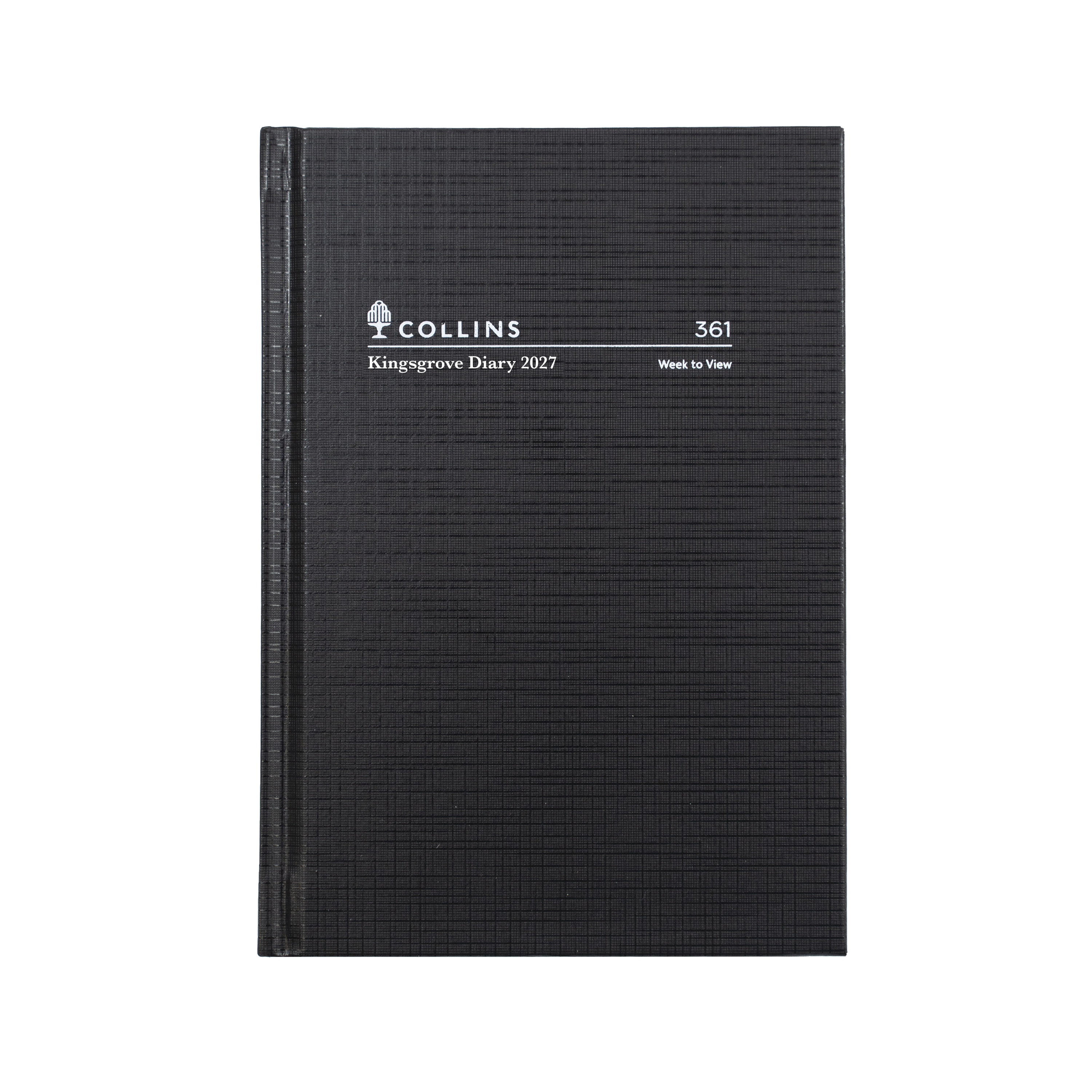 Collins Kingsgrove 2027 A6 week to view diary black cover angled view