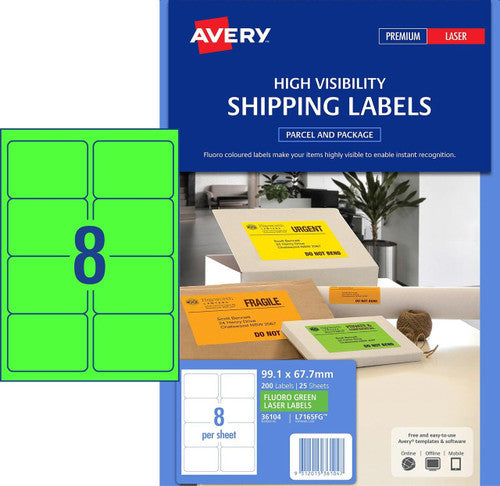 Avery Fluoro Green Label L7165FG 99.1 x 67.7mm 8UP