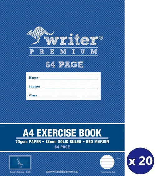 Writer Premium Exercise Book A4 64 Page 12mm Solid Ruled Red Margin Giraffe Cover Pack 20 — front cover
