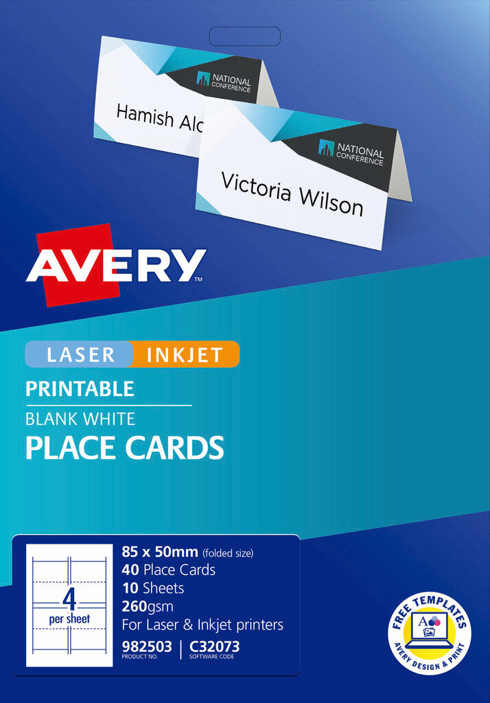 Avery Folded Place Cards C32073 40 Pack 85 x 50mm 4UP – view 2