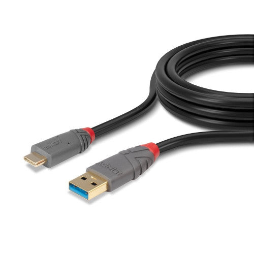 Lindy 1m USB 3.2 Type A to C Cable 10Gbps 5A PD Anthra Line