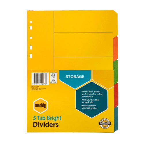 Marbig Indices and Dividers 5 Tab Manilla A4 Brights