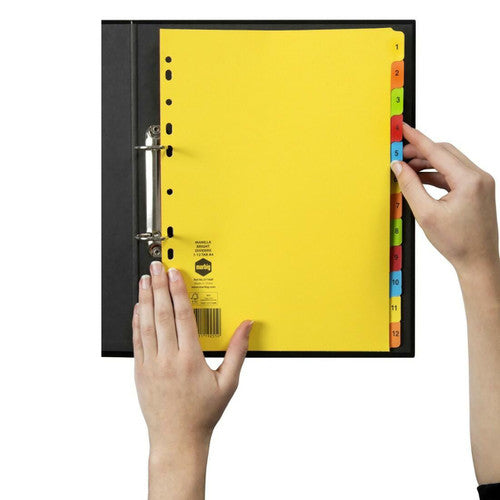 Marbig Indices and Dividers 1-12 Tab Manilla A4 Brights Pack of 25