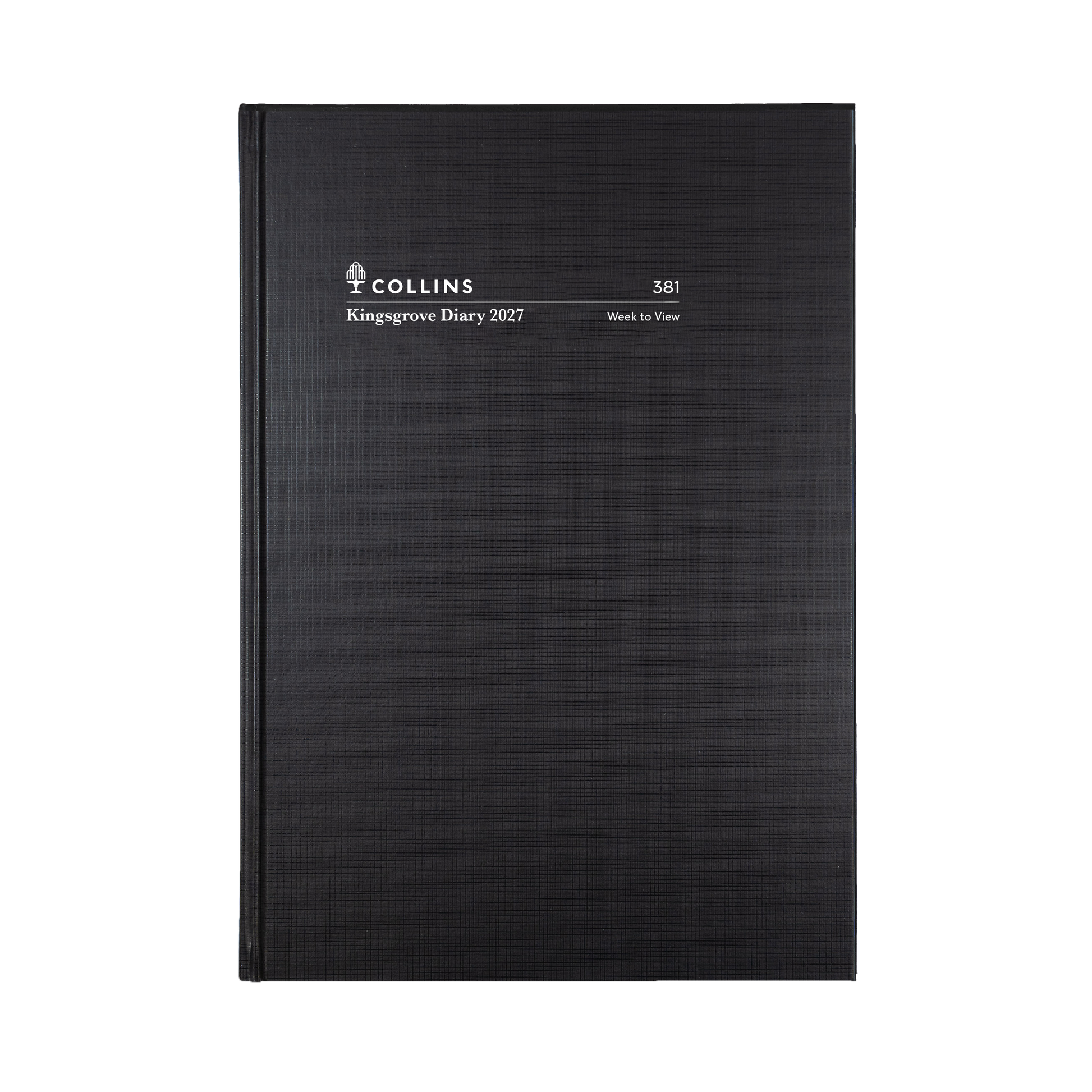 Collins Kingsgrove 2027 A5 week to view diary black cover angled view