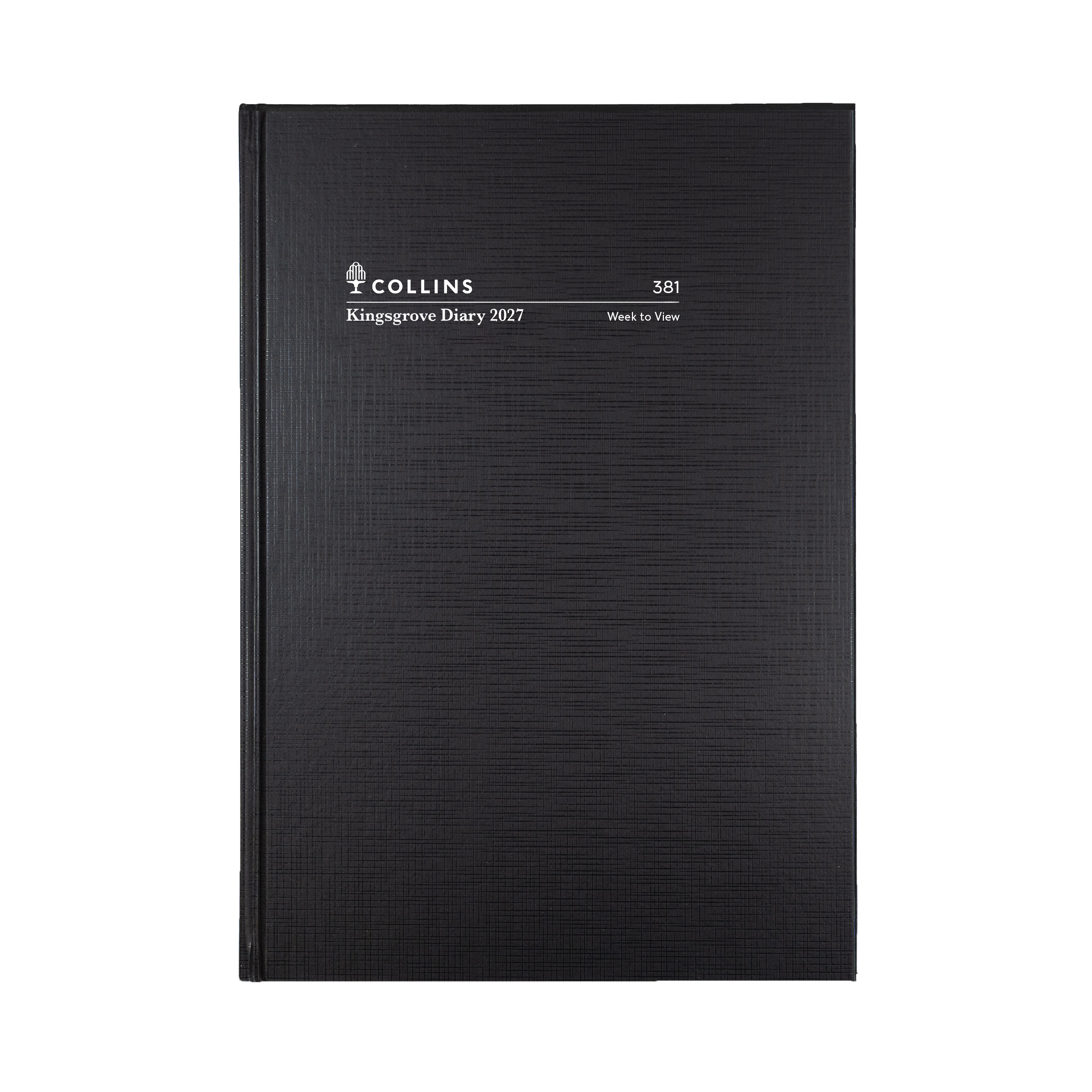 Collins Kingsgrove 2027 A5 week to view diary black cover angled view