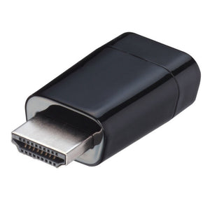 Lindy HDMI to VGA Converter Dongle in black, angled to show the HDMI Type A male plug