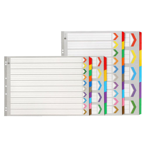 Marbig Indices and Dividers 10 Tab Reinforced A3 Landscape Multi Colour