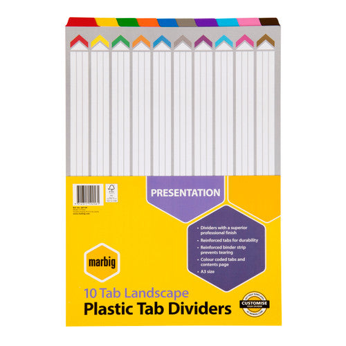 Marbig Indices and Dividers 10 Tab Reinforced A3 Landscape Multi Colour