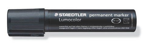 Staedtler Lumocolor 388-9 permanent extra broad chisel black marker box of 5 showing 2-12mm chisel tip and black barrel