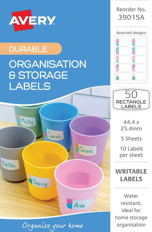 Avery White With Pastel Organisation Storage Labels Rectangular 44.4x25.4mm 5 Pack