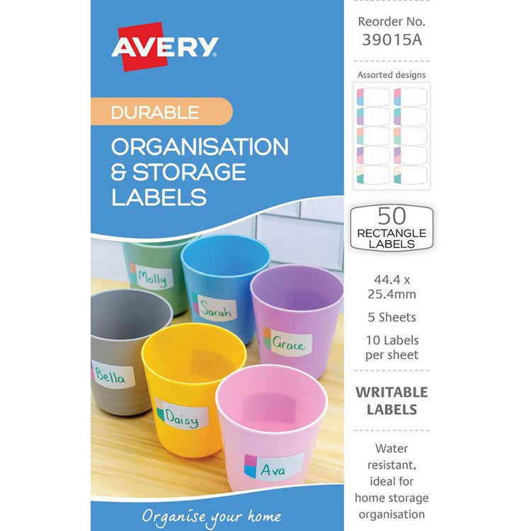 Avery White With Pastel Organisation Storage Labels Rectangular 44.4x25.4mm 5 Pack