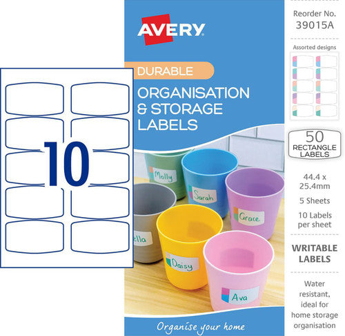 Avery White With Pastel Organisation Storage Labels Rectangular 44.4x25.4mm 5 Pack