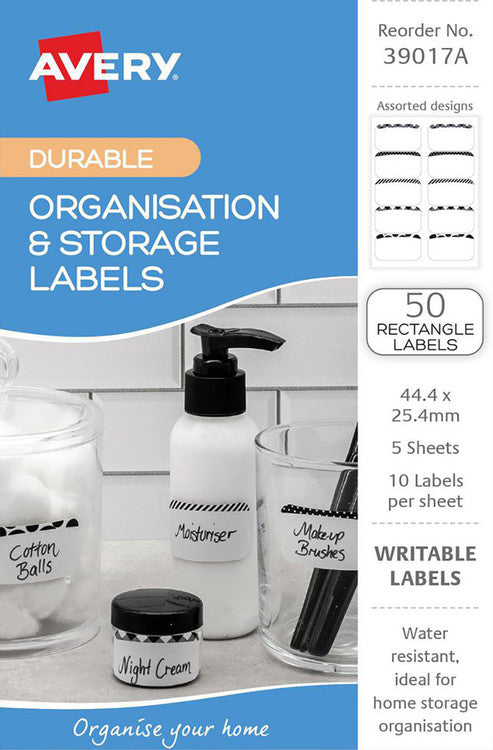 Avery White With Black Organisation Storage Labels Rectangular 44.4x25.4mm 5 Pack