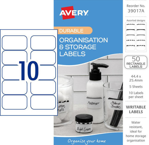 Avery White With Black Organisation Storage Labels Rectangular 44.4x25.4mm 5 Pack