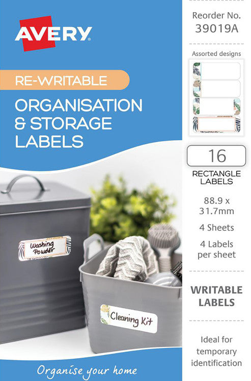 Avery White With Different Motifs Organisation Storage Labels Rectangular 88.9x31.7mm 4 Pack