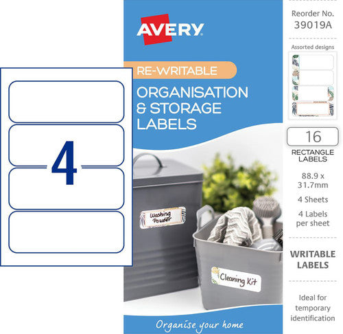 Avery White With Different Motifs Organisation Storage Labels Rectangular 88.9x31.7mm 4 Pack